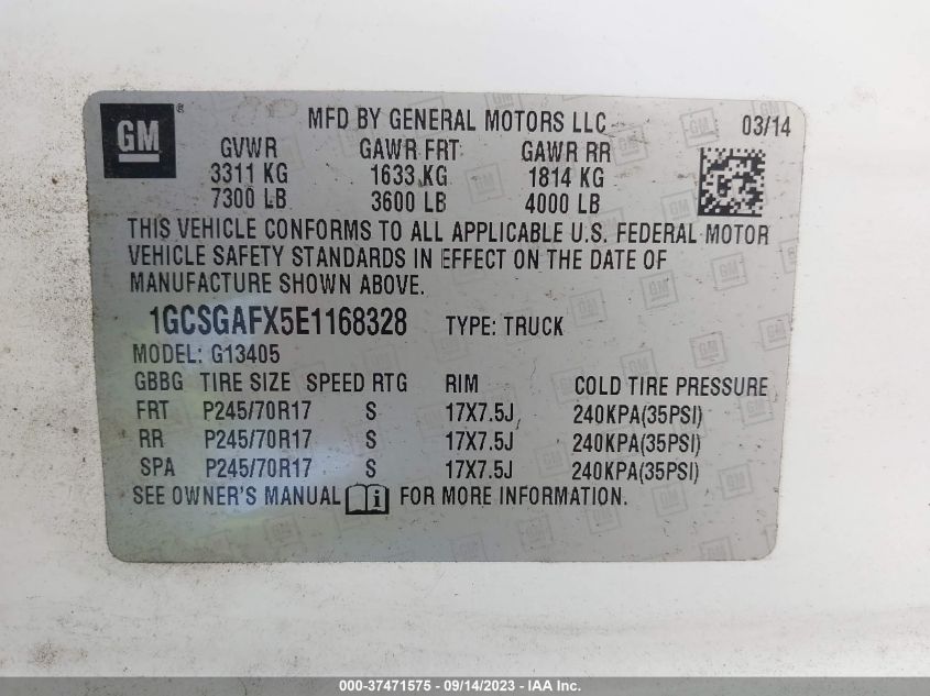 2014 CHEVROLET EXPRESS CARGO VAN - 1GCSGAFX5E1168328