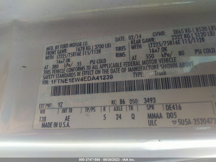 2014 FORD ECONOLINE CARGO VAN COMMERCIAL/RECREATIONAL 1FTNE1EW4EDA41239