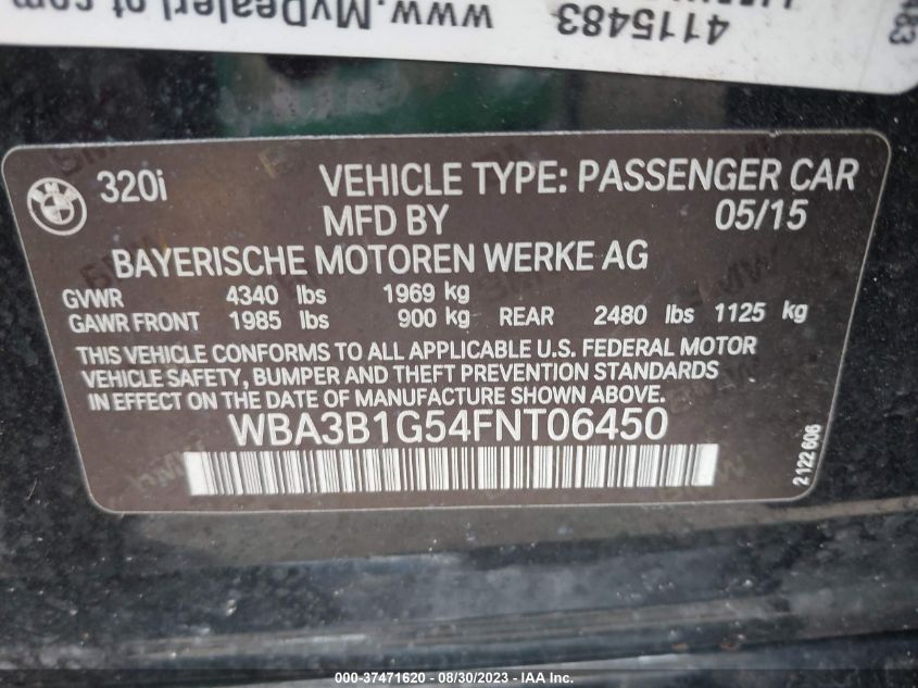 2015 BMW 3 SERIES 320I - WBA3B1G54FNT06450