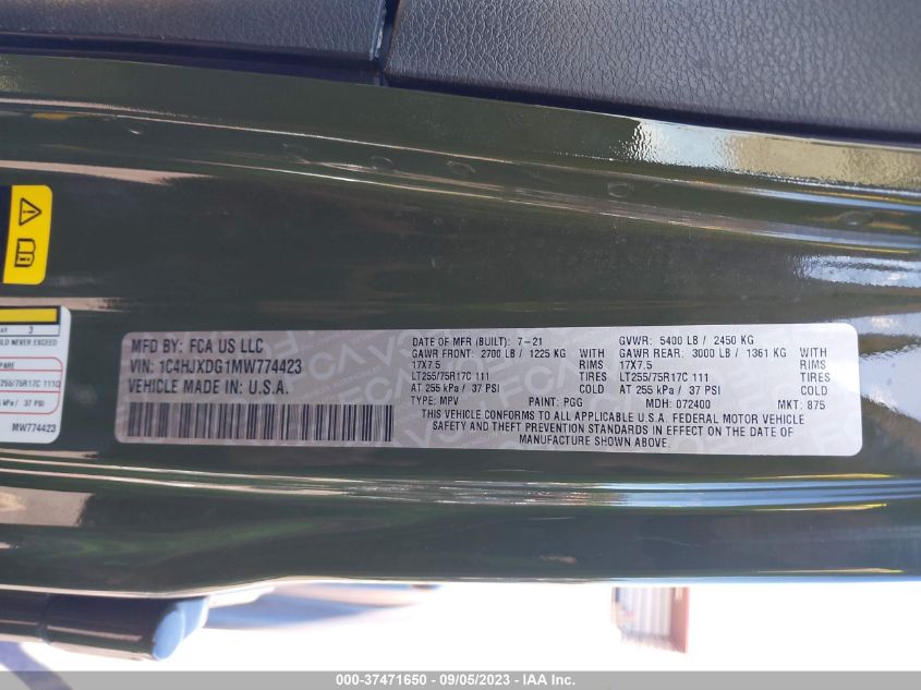2021 JEEP WRANGLER UNLIMITED WILLYS SPORT 4X4 - 1C4HJXDG1MW774423
