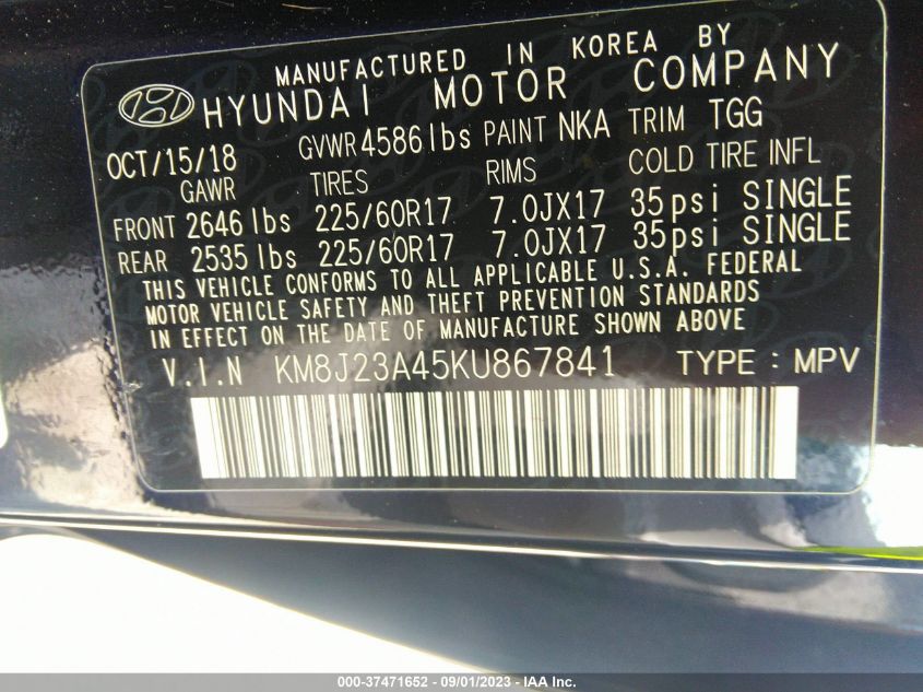 2019 HYUNDAI TUCSON SE - KM8J23A45KU867841