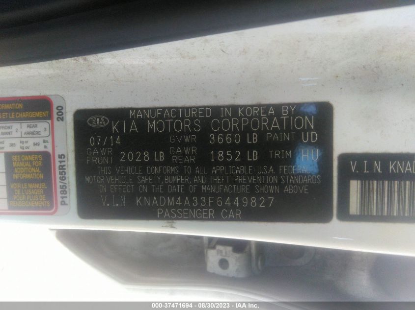 2015 KIA RIO LX - KNADM4A33F6449827