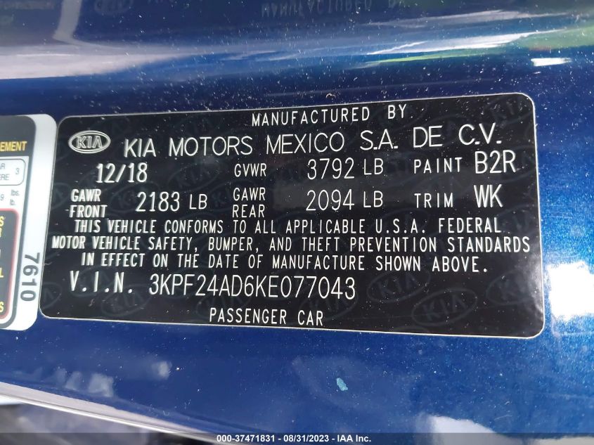 2019 KIA FORTE LXS - 3KPF24AD6KE077043