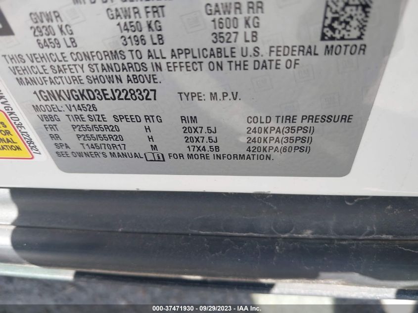 2014 CHEVROLET TRAVERSE LT - 1GNKVGKD3EJ228327