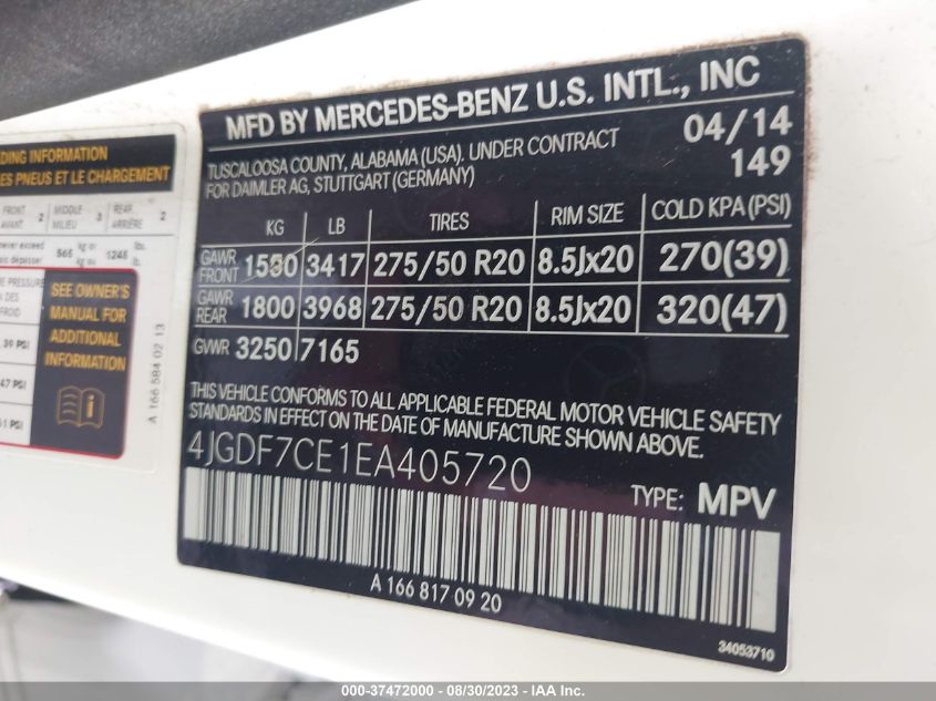 2014 MERCEDES-BENZ GL-CLASS GL 450 4JGDF7CE1EA405720