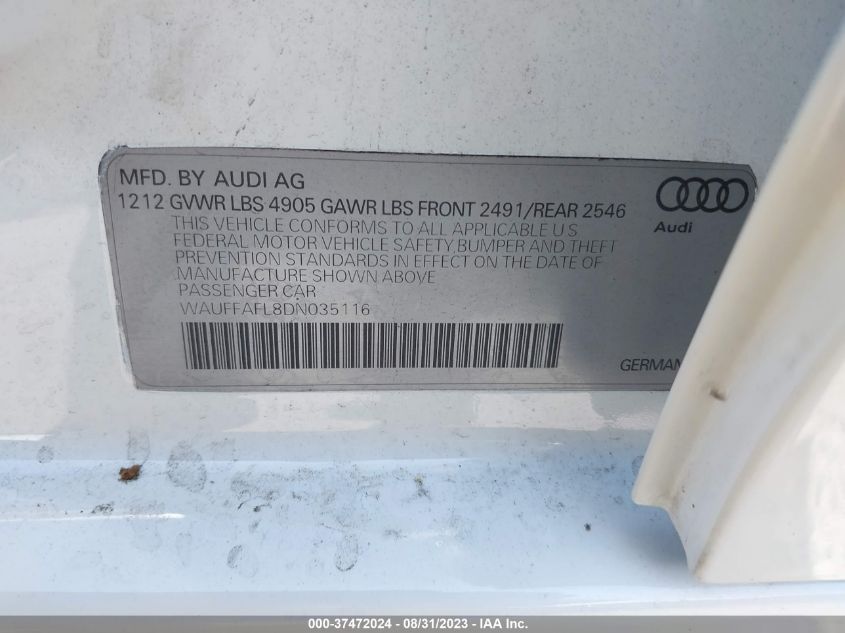 2013 AUDI A4 PREMIUM PLUS - WAUFFAFL8DN035116