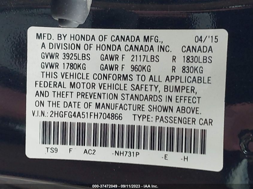 2015 HONDA CIVIC COUPE SI - 2HGFG4A51FH704866