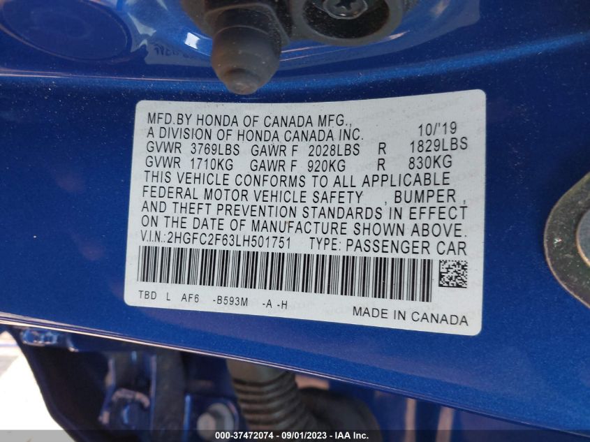 2020 HONDA CIVIC LX - 2HGFC2F63LH501751