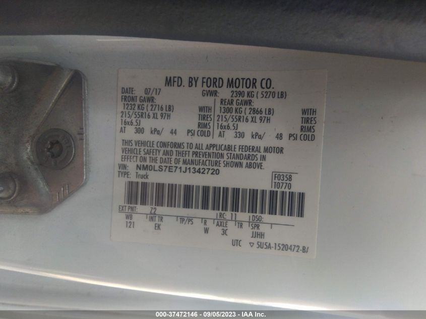2018 FORD TRANSIT CONNECT VAN XL - NM0LS7E71J1342720
