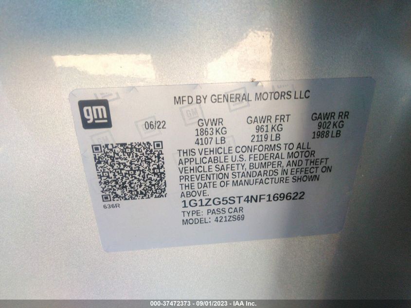 2022 CHEVROLET MALIBU RS - 1G1ZG5ST4NF169622