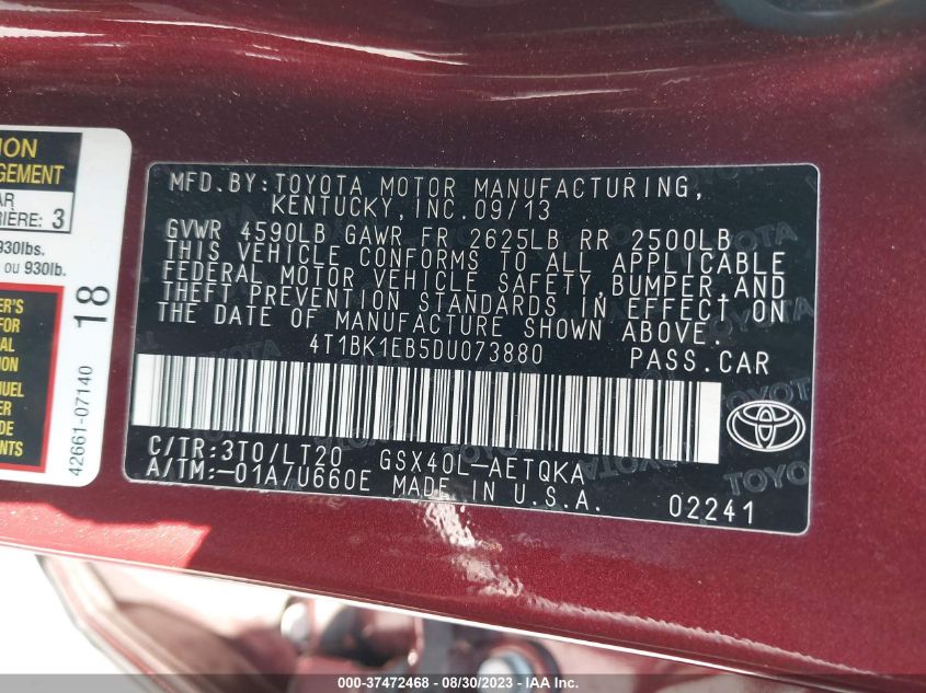 2013 TOYOTA AVALON XLE/LIMITED - 4T1BK1EB5DU073880