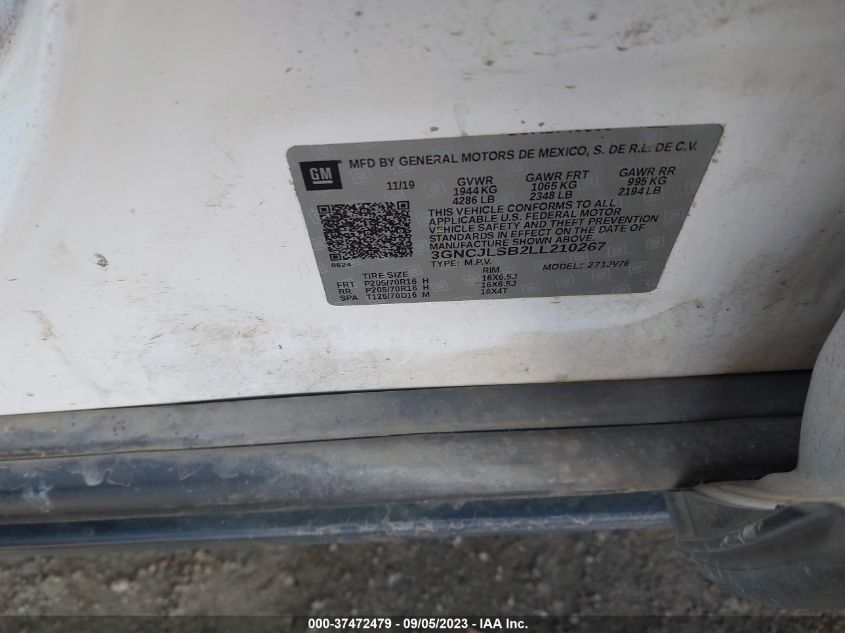 2020 CHEVROLET TRAX LT - 3GNCJLSB2LL210267