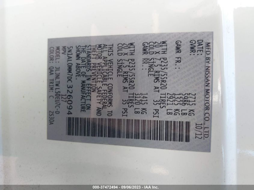 2013 INFINITI JX 5N1AL0MM7DC326094