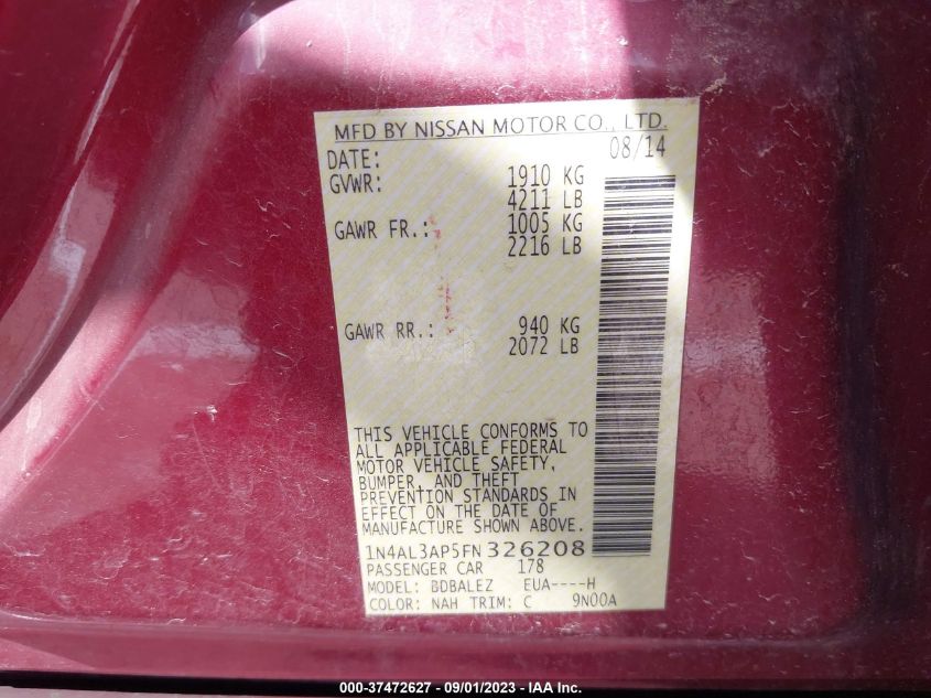 2015 NISSAN ALTIMA 2.5 S - 1N4AL3AP5FN326208