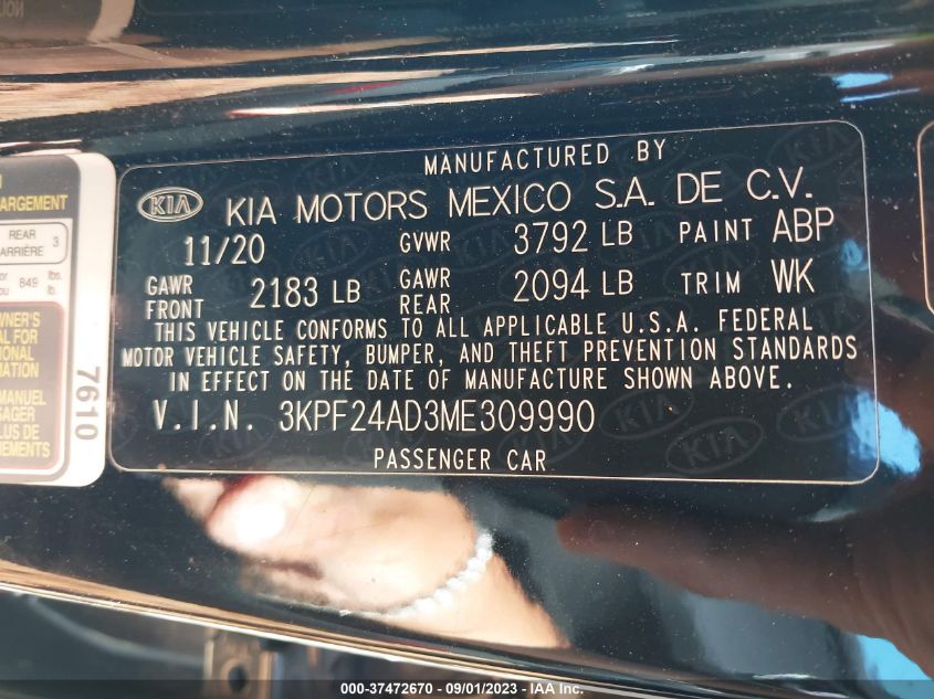 3KPF24AD3ME309990 Kia Forte FE/LXS 9