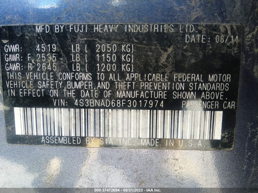 2015 SUBARU LEGACY 2.5I PREMIUM - 4S3BNAD68F3017974