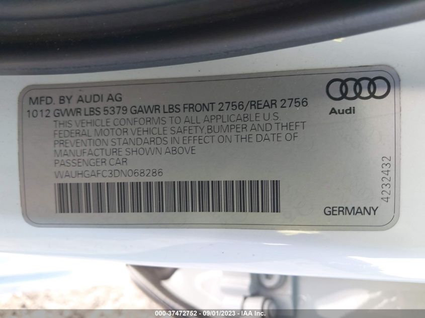 2013 AUDI A6 3.0T PRESTIGE - WAUHGAFC3DN068286