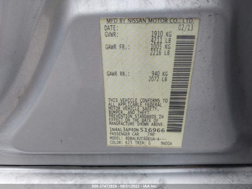 2013 NISSAN ALTIMA 2.5/S/SV/SL - 1N4AL3AP4DN516966