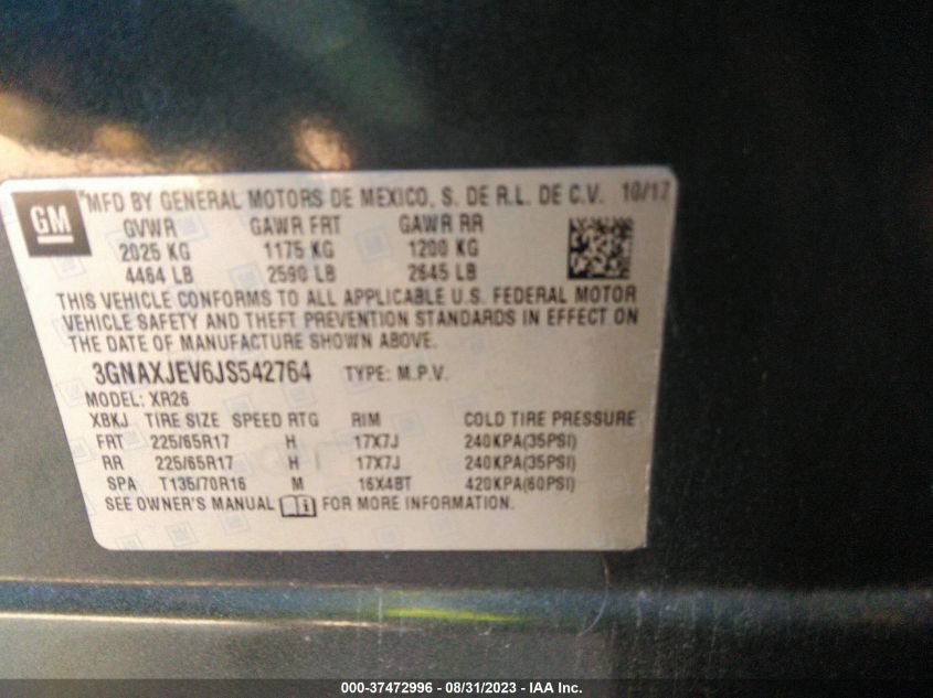 2018 CHEVROLET EQUINOX LT - 3GNAXJEV6JS542764