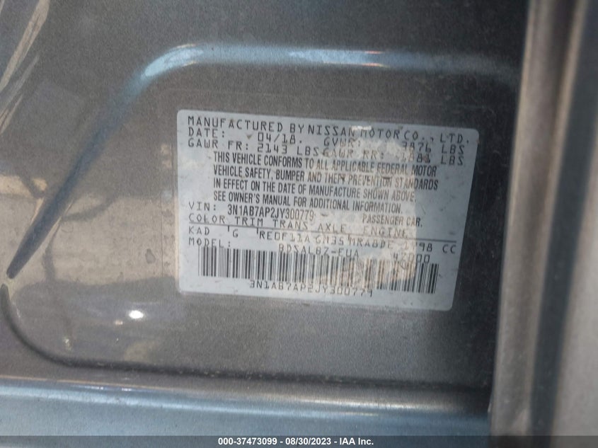 VIN 3N1AB7AP2JY300779 2018 NISSAN SENTRA S