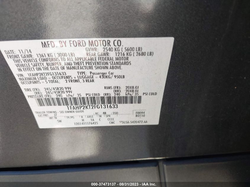 2015 FORD TAURUS SHO - 1FAHP2KT2FG131633