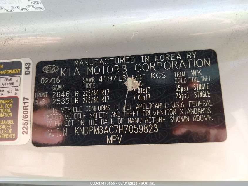 2017 KIA SPORTAGE LX - KNDPM3AC7H7059823