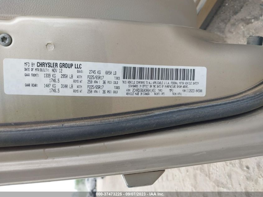2013 DODGE GRAND CARAVAN SE - 2C4RDGBG0DR641451