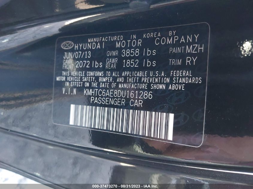 2013 HYUNDAI VELOSTER TURBO W/BLACK INT - KMHTC6AE8DU161286