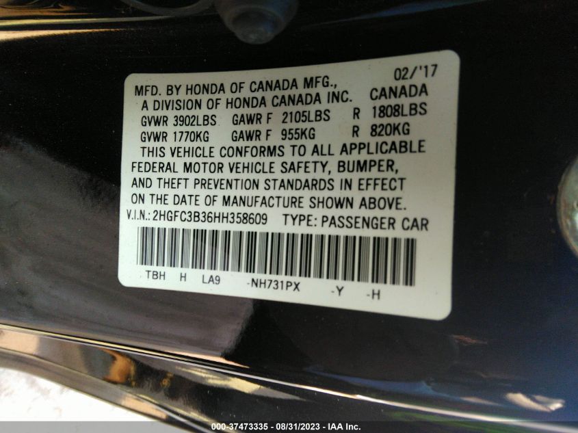 2017 HONDA CIVIC COUPE EX-T 2HGFC3B36HH358609