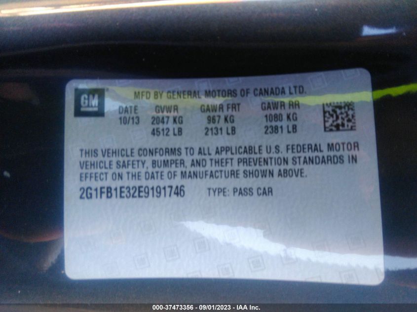 2014 CHEVROLET CAMARO LT - 2G1FB1E32E9191746
