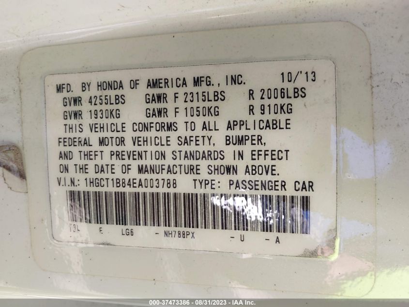 2014 HONDA ACCORD COUPE EX-L 1HGCT1B84EA003788