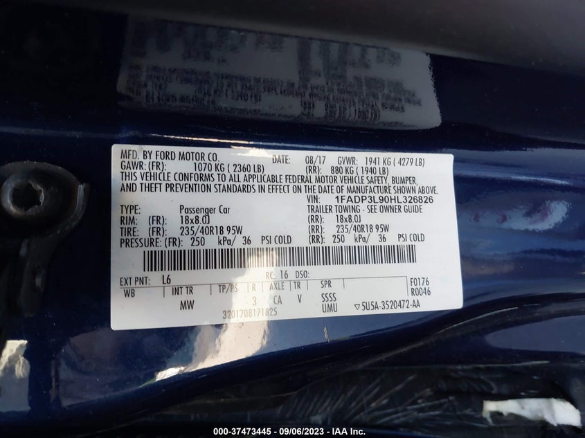 VIN 1FADP3L90HL326826 2017 FORD FOCUS ST