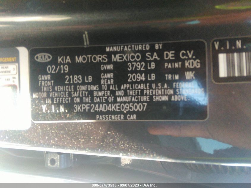 2019 KIA FORTE LXS - 3KPF24AD4KE095007