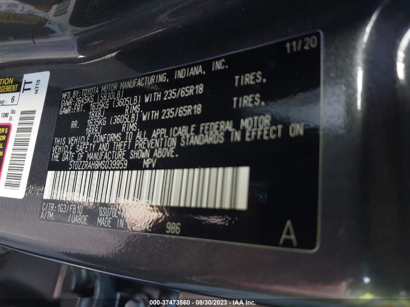 2021 TOYOTA HIGHLANDER L/LE - 5TDZZRAH8MS039959