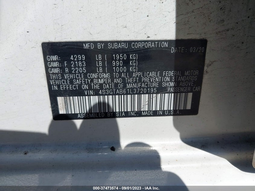 VIN 4S3GTAB61L3720195 2020 SUBARU IMPREZA