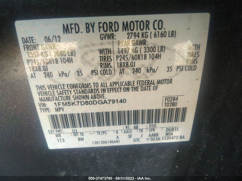 2013 FORD EXPLORER XLT - 1FM5K7D80DGA79140