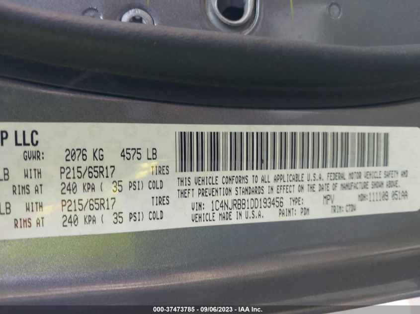 2013 JEEP PATRIOT SPORT - 1C4NJRBB1DD193456