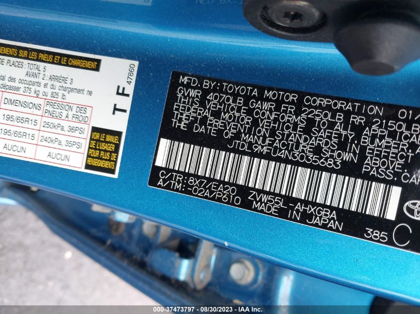 2022 TOYOTA PRIUS XLE - JTDL9MFU4N3035683