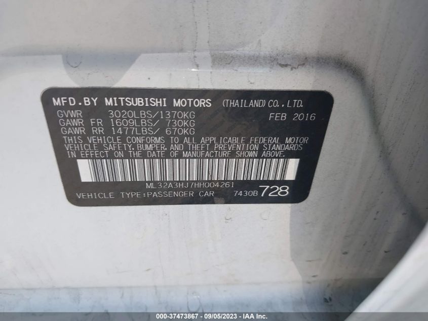 2017 MITSUBISHI MIRAGE ES - ML32A3HJ7HH004261