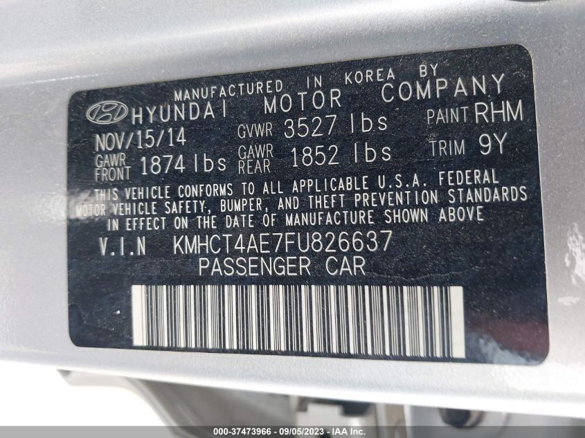 2015 HYUNDAI ACCENT GLS - KMHCT4AE7FU826637