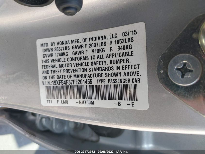 2015 HONDA CIVIC HYBRID - 19XFB4F37FE201455