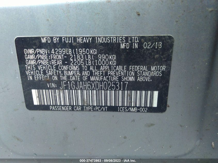 2013 SUBARU IMPREZA SEDAN LIMITED - JF1GJAH6XDH025317
