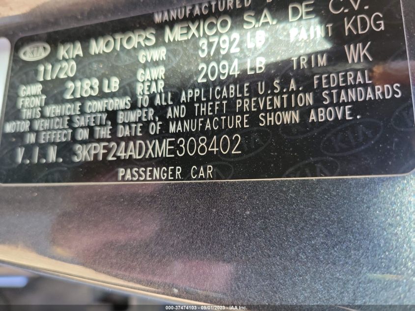 2021 KIA FORTE FE/LXS - 3KPF24ADXME308402