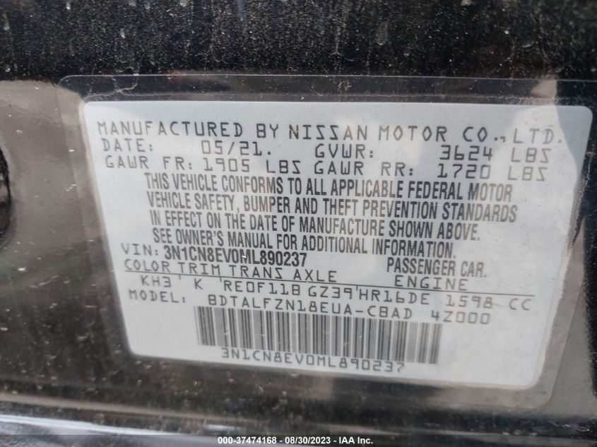 2021 NISSAN VERSA SV - 3N1CN8EV0ML890237