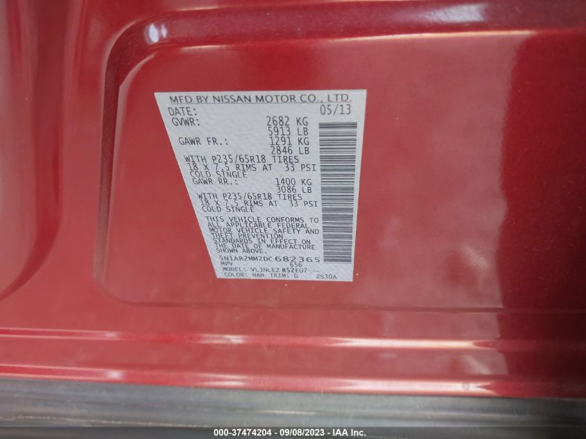 2013 NISSAN PATHFINDER SV - 5N1AR2MM2DC682365