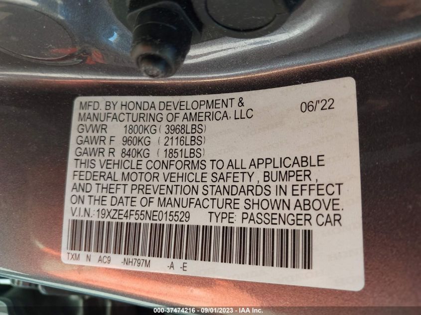 2022 HONDA INSIGHT EX - 19XZE4F55NE015529