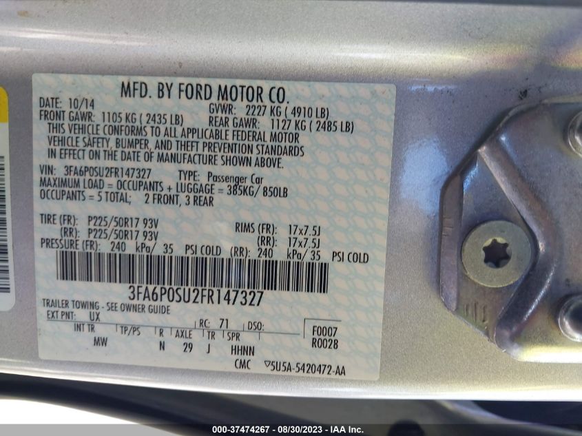 2015 FORD FUSION ENERGI TITANIUM - 3FA6P0SU2FR147327