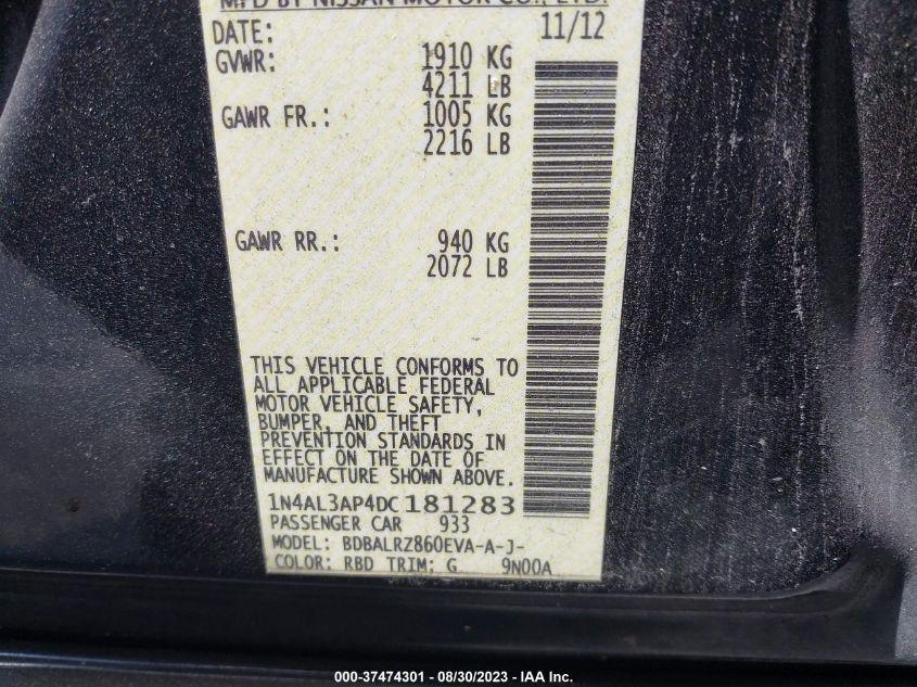 2013 NISSAN ALTIMA 2.5 S - 1N4AL3AP4DC181283