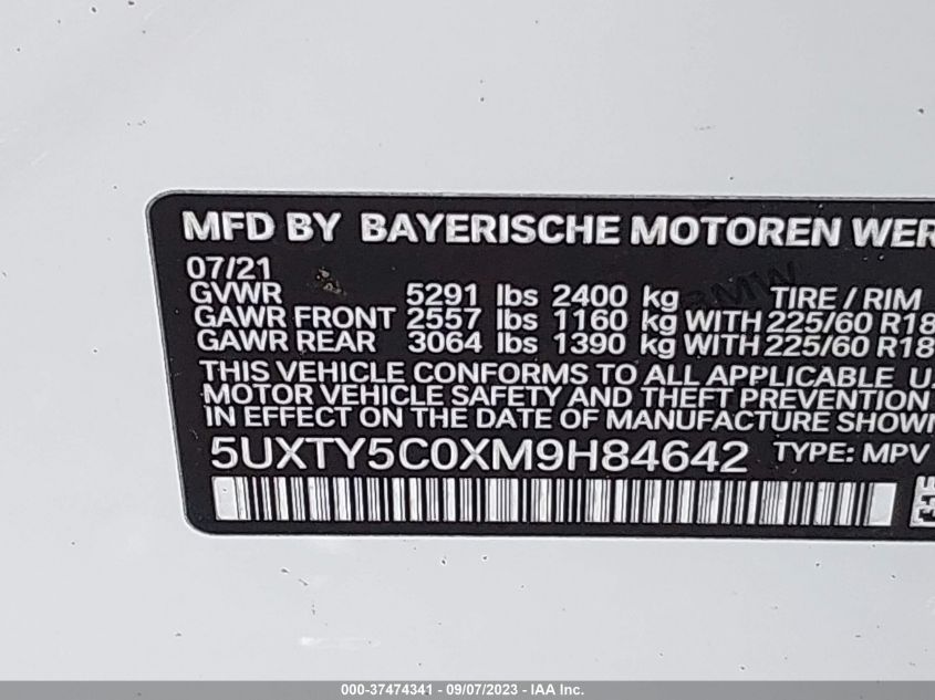 5UXTY5C0XM9H84642 2021 BMW X3, photo no. 9