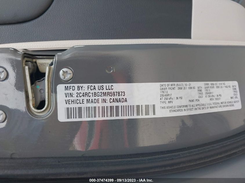 2021 CHRYSLER PACIFICA TOURING L - 2C4RC1BG2MR597873